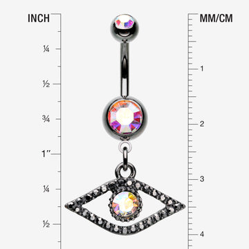 Detail View 1 of Hematite Osiris Eye Belly Button Ring-Hematite/Aurora Borealis
